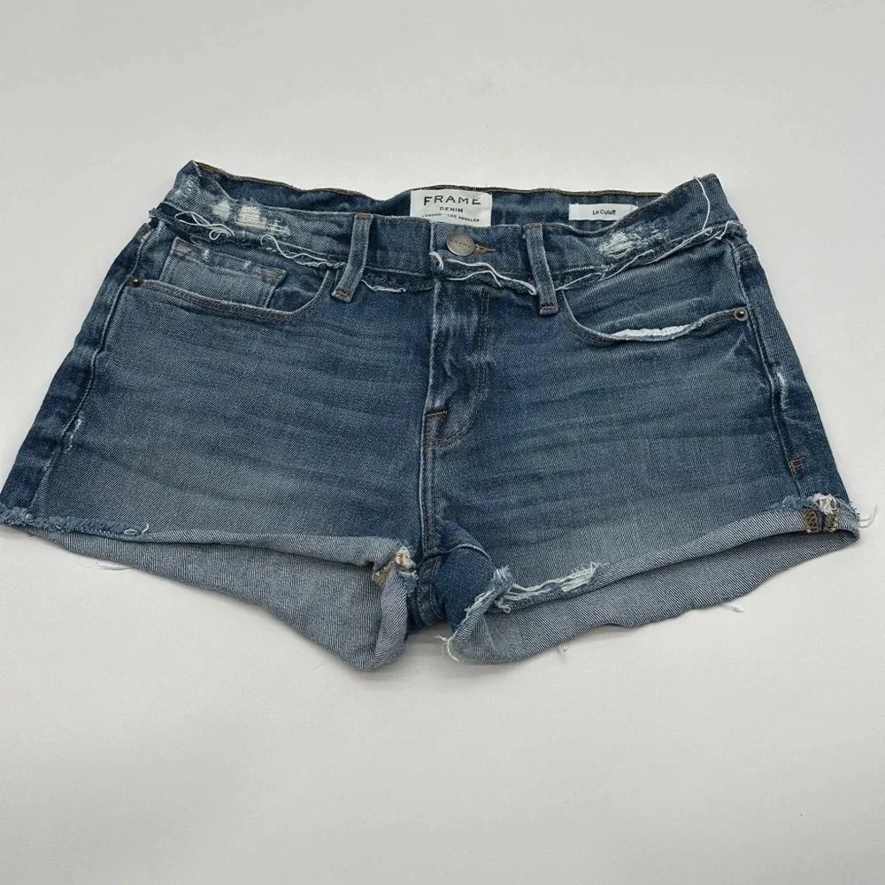 Frame Denim Le‎ Cutoff Blue Distressed Frayed Hem Jean Shorts Size 26